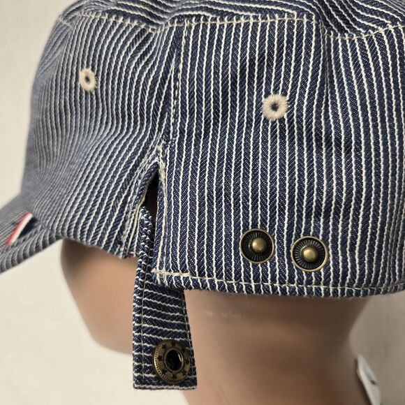 Basiquenti Blue White Striped Train Conductor Hat Lined Double Button TokyoJapan - Picture 6 of 10